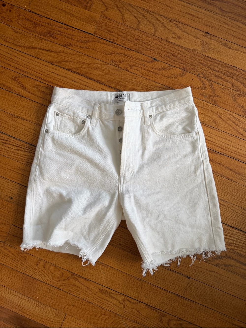 Agolde White Denim Shorts